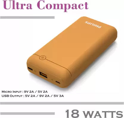 PHILIPS 20000 mAh Power Bank (18 W, Fast Charging) (Brown, Lithium Polymer) PHILIPS 20000 mAh Power Bank (18 W, Fast Charging) (Brown, Lithium Polymer)